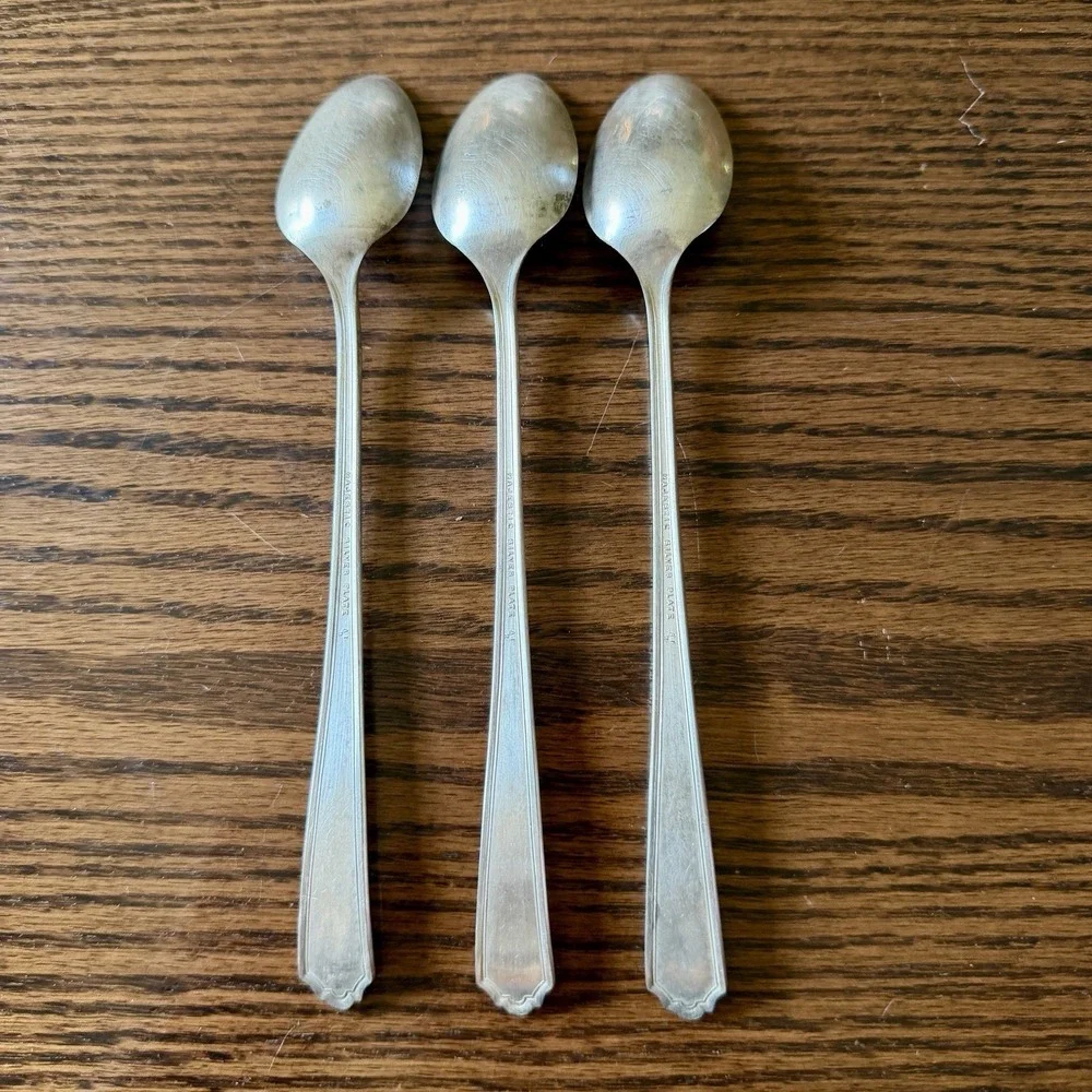 Majestic Mfg Silver Plate Ice Tea Spoons Urn Laurel 1930 Antique Set Of 3